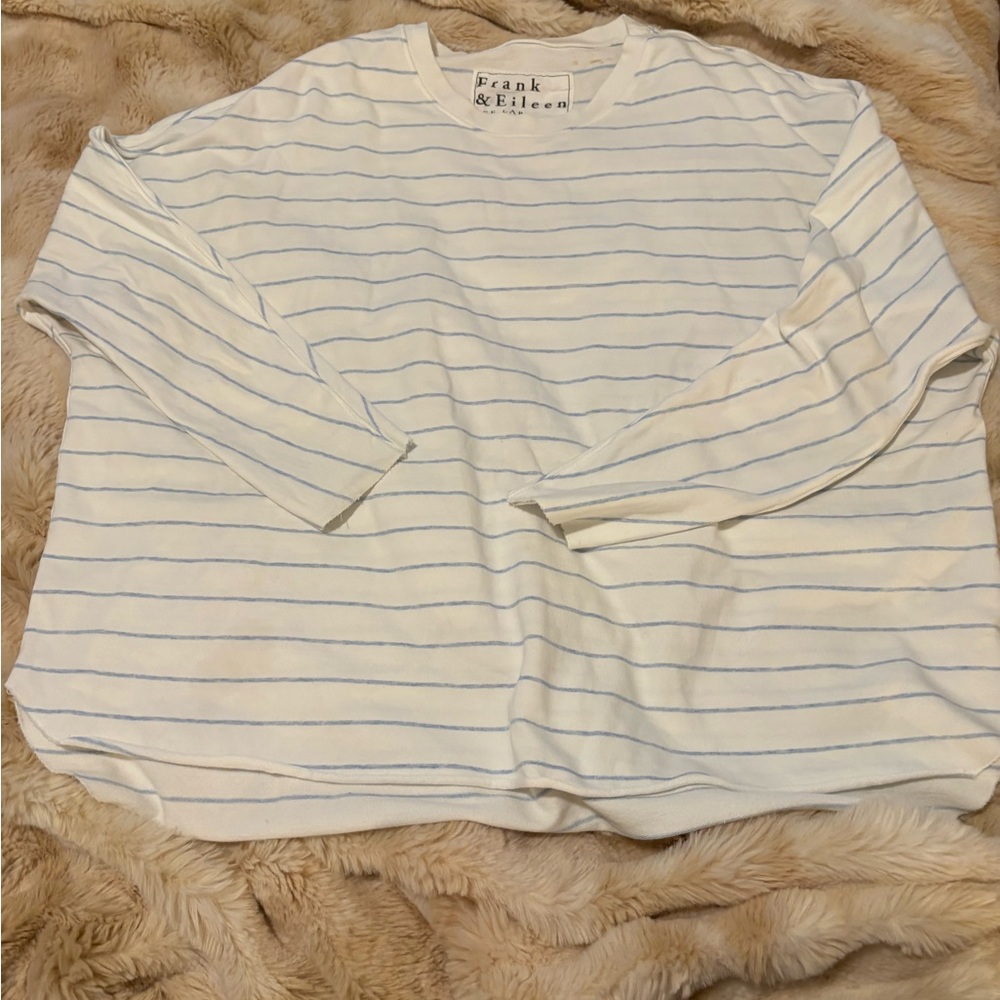 Frank & Eileen White and Blue Striped Long Sleeve Tee